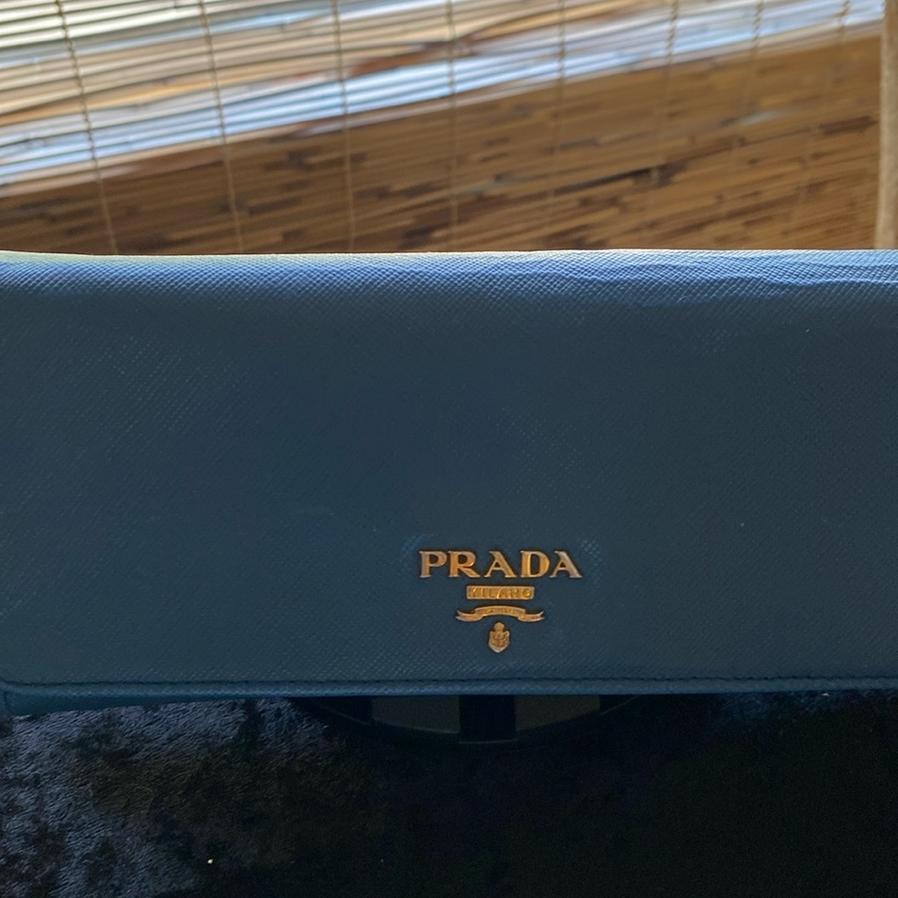 Prada Sky Blue Wallet with Gold Accents